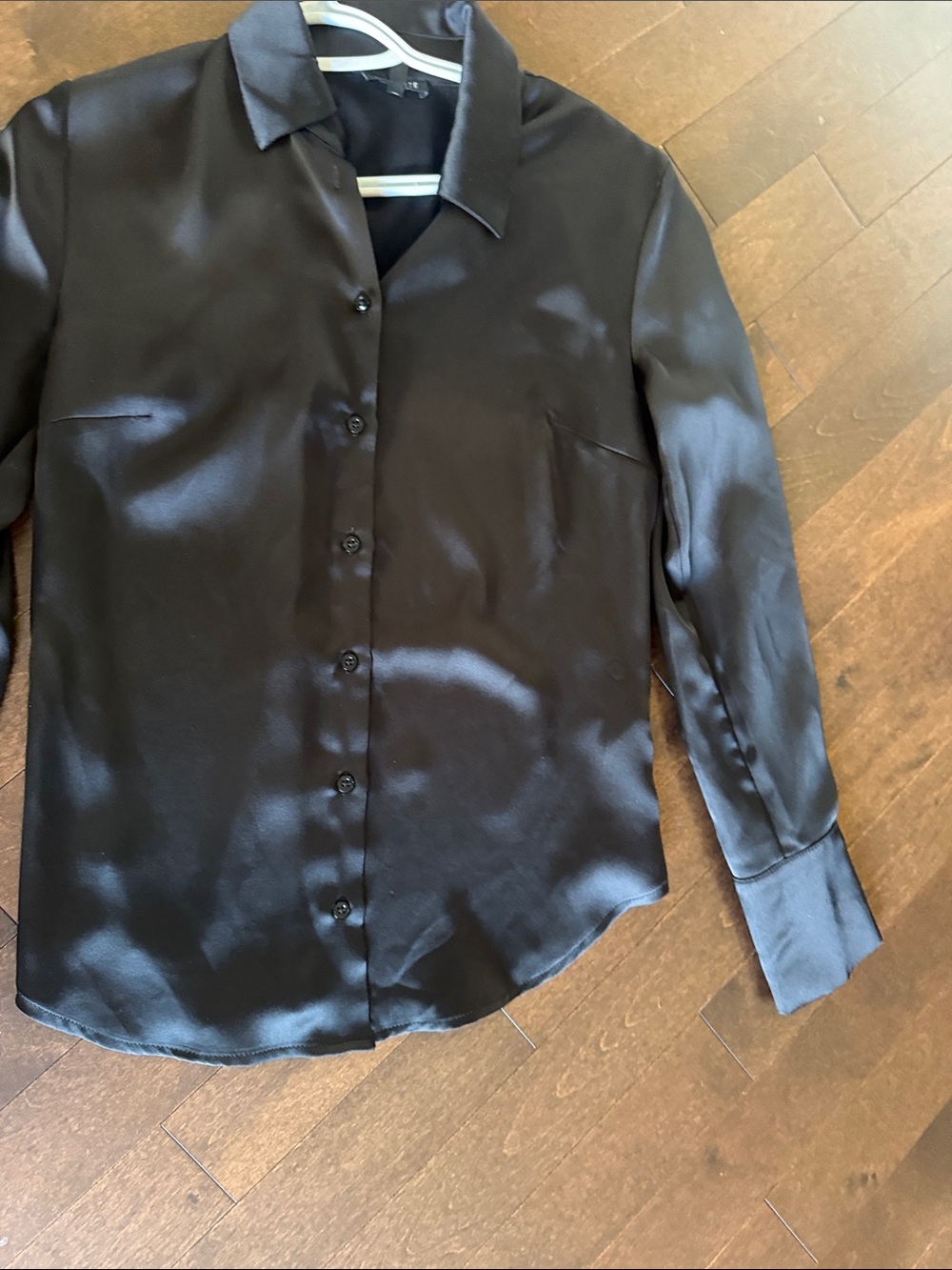 Dynamite Black Satin Button-Front Dress Shirt